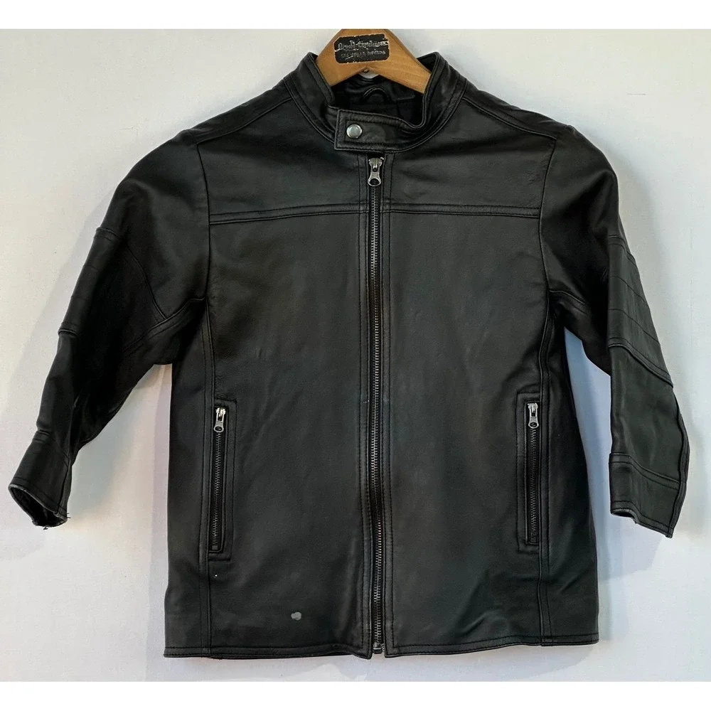 The Children's Place Leather Jacket Cafe Racer Kids Size 5/6 Black Good
